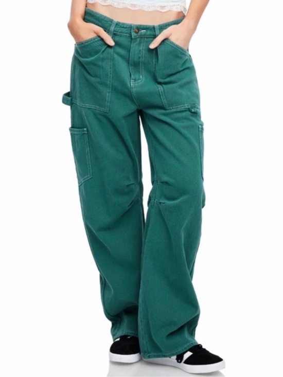 Lioness Denim - Lioness Cotton Wide Leg Denim Cargo Pants in Teal Size Small